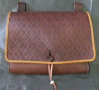 16th - 17th century belt wallet with a  tooled square front,side gussets and  a front pocket