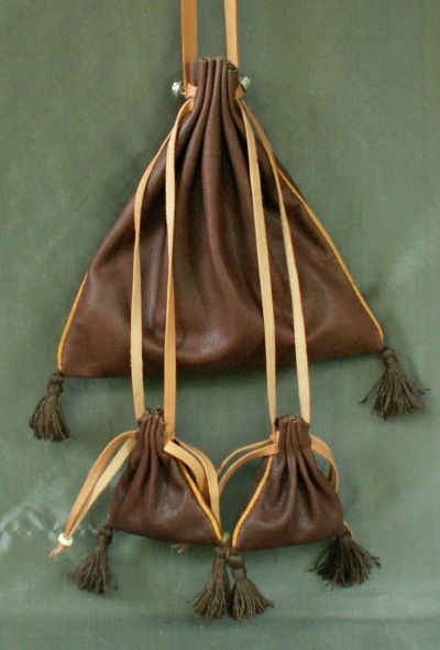 Ladies 13th/15th century square drawstring purse with miniature purses