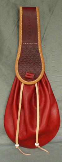 Ladies 17th century narrow belt purse with tooling and an internal coin purse