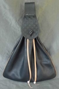15th/16th century large belt bag with piped seams and tooling