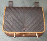 16th - 17th century medium belt wallet with a tooled square front and two pouchlets