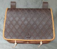 16th - 17th century medium belt wallet with a tooled square front and two pouchlets